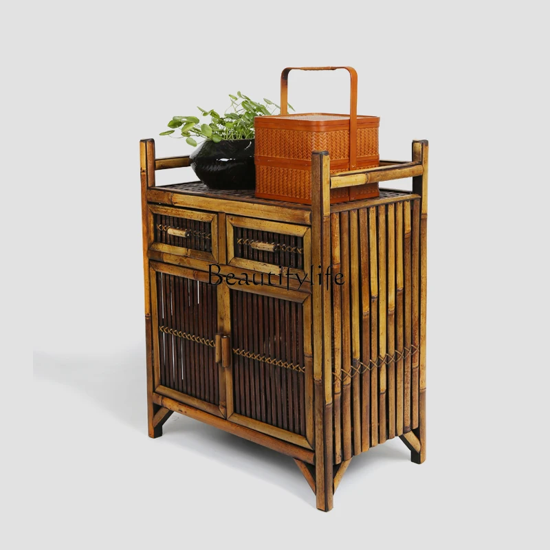 

Antique Bamboo Tea Cabinet Household Retro Storage Locker
