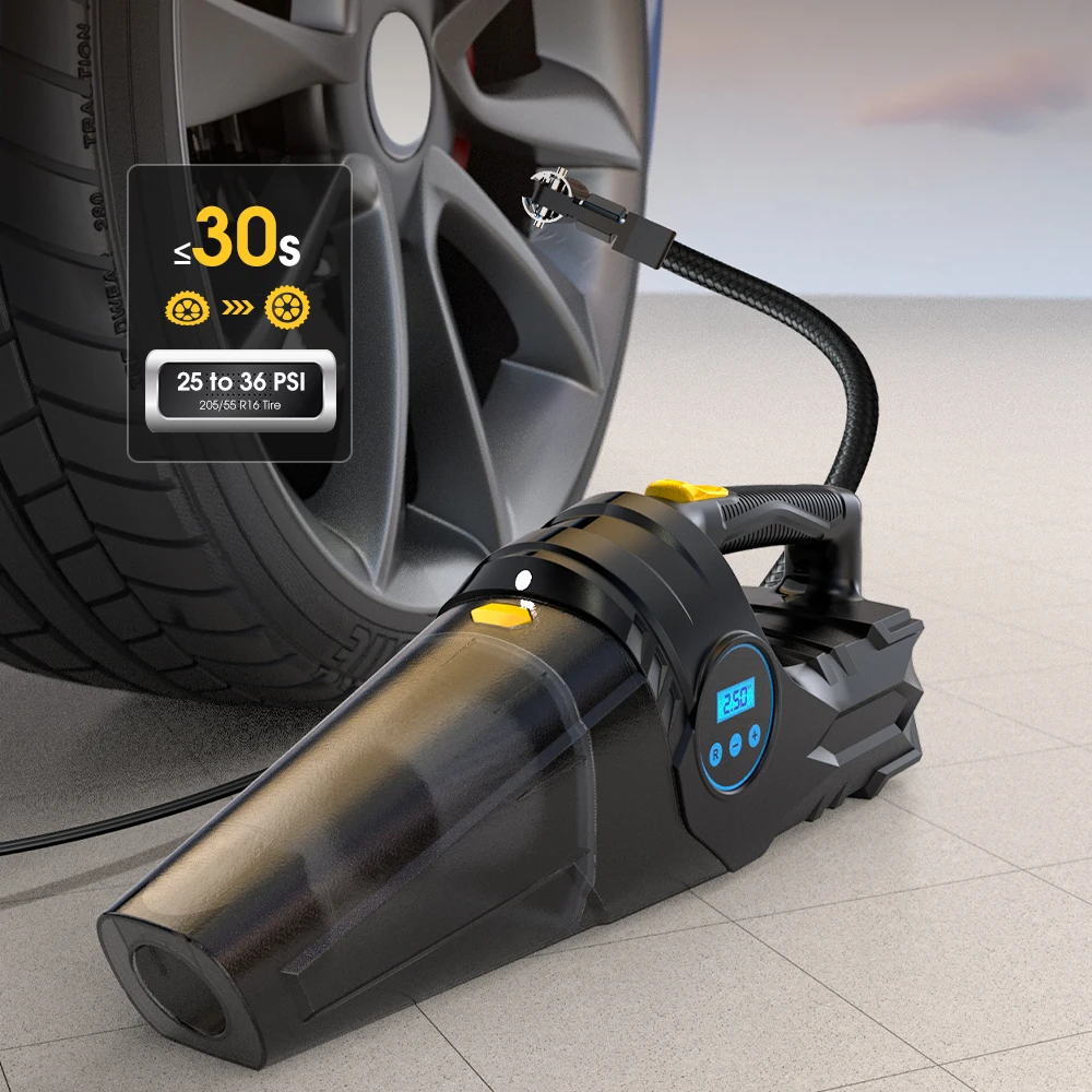 Car Tire Inflator Vacuum Cleaner Dual-use Portable Wired Air Compressor Handheld Auto Interior Vacuuming 12V Air Pump