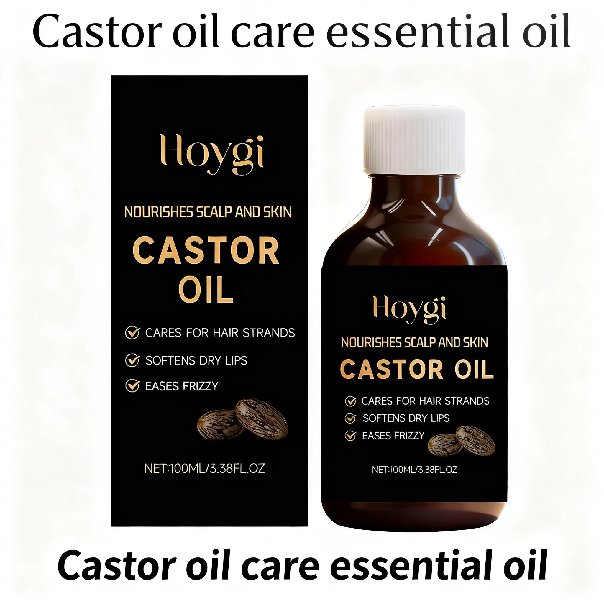 100ml Castor Oil, Natural Ricinus Communis Seed Oil for Hair Eyelashes Skin Soften Frizzy Hair Dry Lips Nourish Scalp Non-Sticky