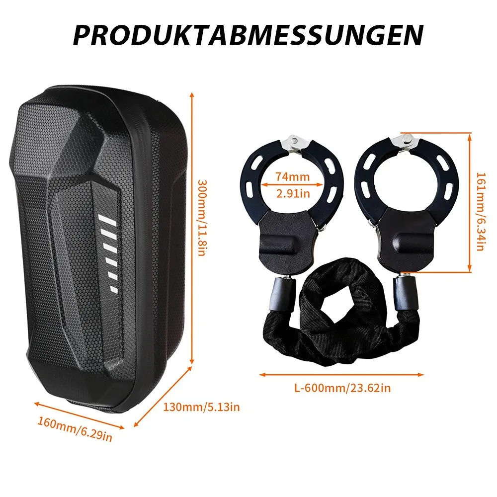 E-Scooter-Sicherheitsschlösser, Kettenhandschellenschloss, 60 cm langes E-Scooter-Schloss, wasserdichte Tasche, Schwarz – Detail 2