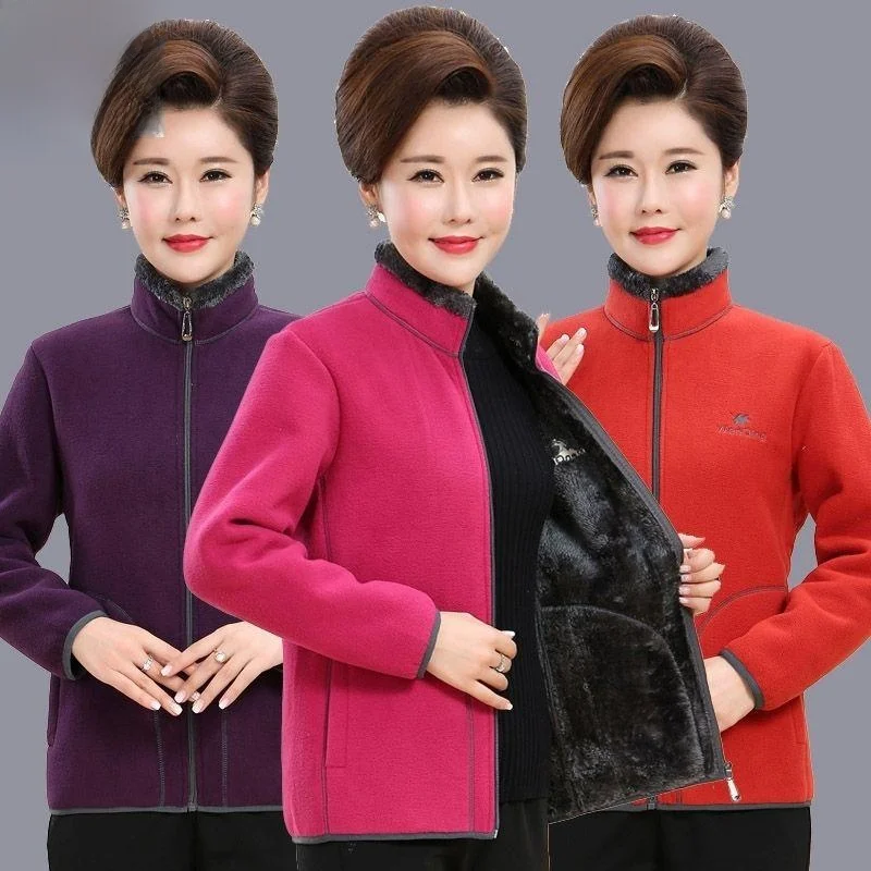 

Women's Fce Lined Soft Outerwear irt for Middle-Aged And ly Autumn Clothes Mom Sle Sweatirt andmother Top