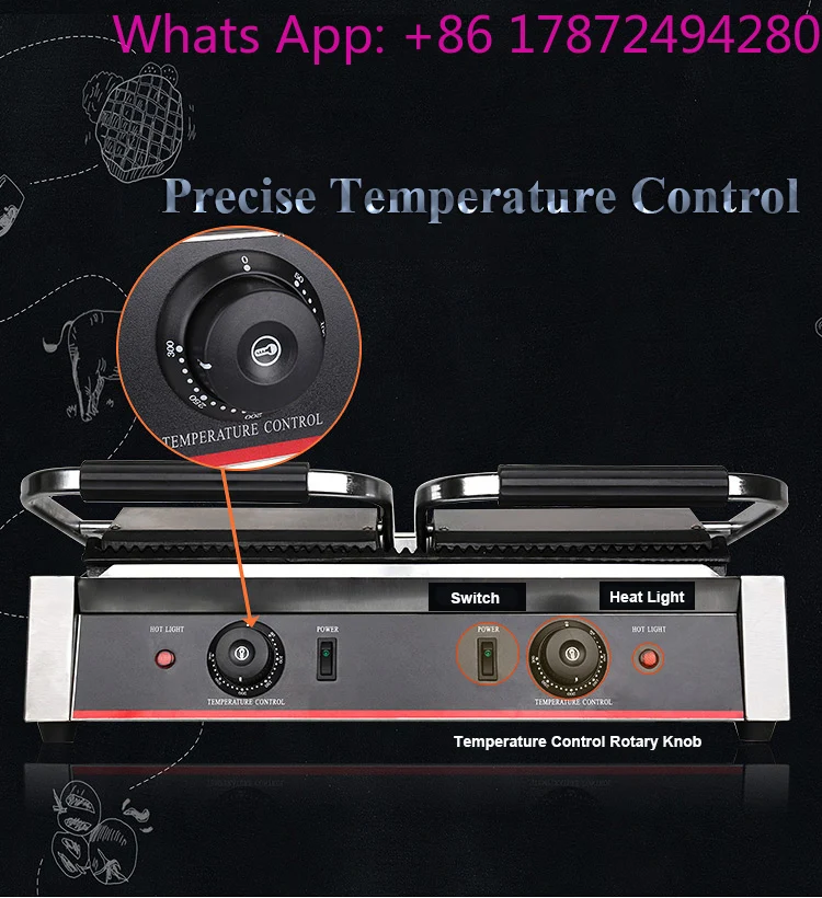 New Commercial Electric Stripe Contact Grill Panini Press Plates Sandwich Press Plates Eelctric Steak Contact Grill Double