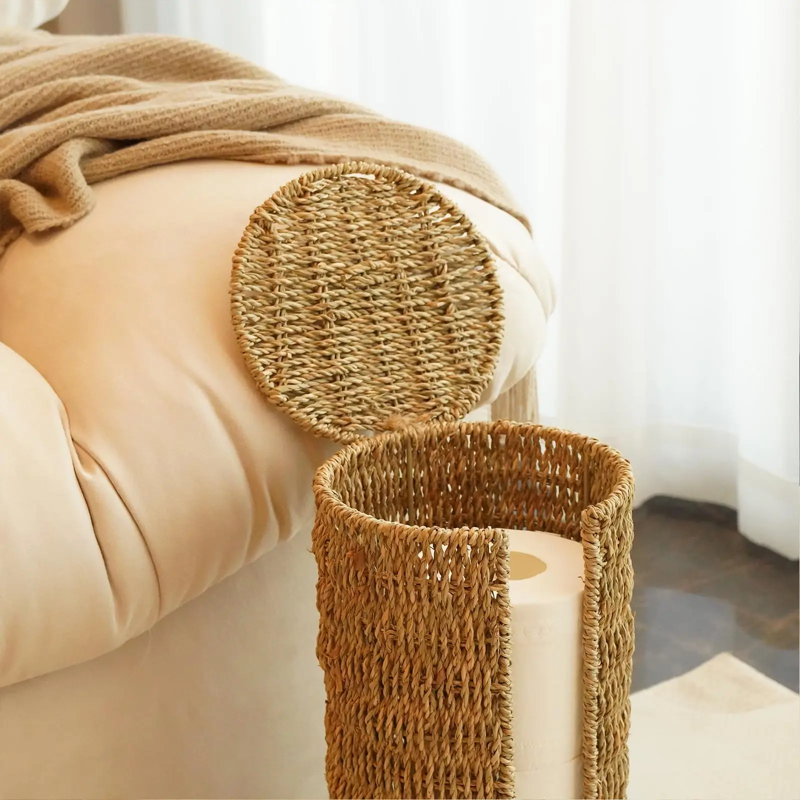 

IDUK Seagrass Toilet Paper Holder with Storage, Wicker Toilet Paper Holder for Bathroom and Under Sink, Handmade Woven Toilet