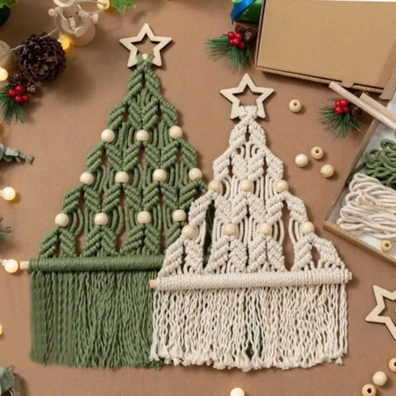 2pcs Cord Cotton Christmas Tree Macrame Kit Woven Xmas Festival DIY Hanging Ornaments Handmade Creative Gift Home Decoration