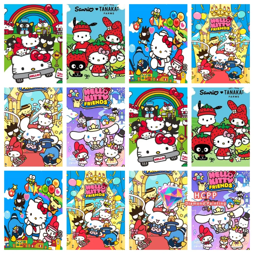 Kit de Pintura de Diamantes Hello Kitty, Kuromi, Melody, Pacha Dog, Diamantes Cuadrados y Redondos, Mosaico 5D DIY, Arte Hecho a Mano, Regalo Exquisito