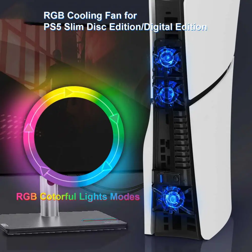 Fan with Illuminated Turbocharged Fans for Ps5 Slim Fan for Ps5 Slim Console Powerful Ventilation Rgb Light Silent Fans for Ps5