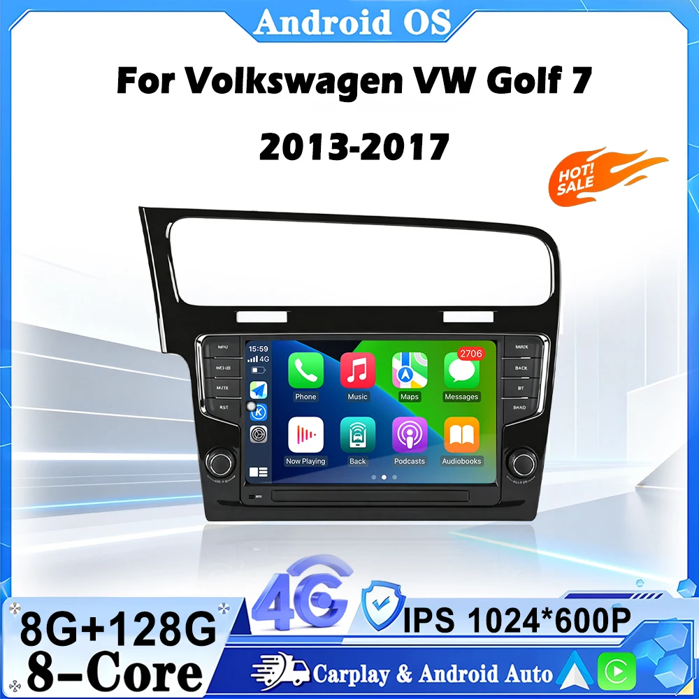 For Volkswagen VW Golf 7 2013-2017 Car Radio GPS Multimedia Player Stereo 2K Screen Android 16 Auto Wireless Carplay BT IPS