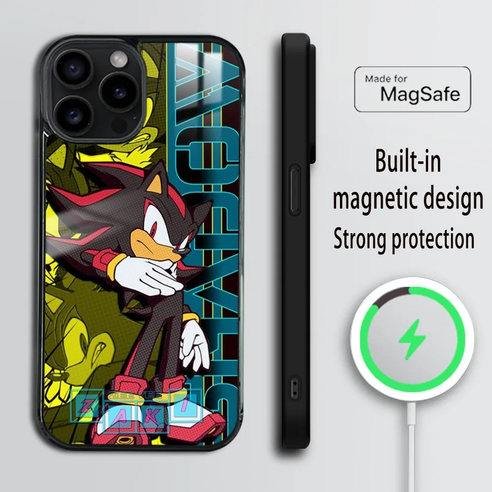 Anime Cartoon S-Sonics Hedgehog Phone Case For iPhone 16 15 14 13 12 11 Pro Max Plus Mini Magsafe Mirror Wireless Magnetic Cover