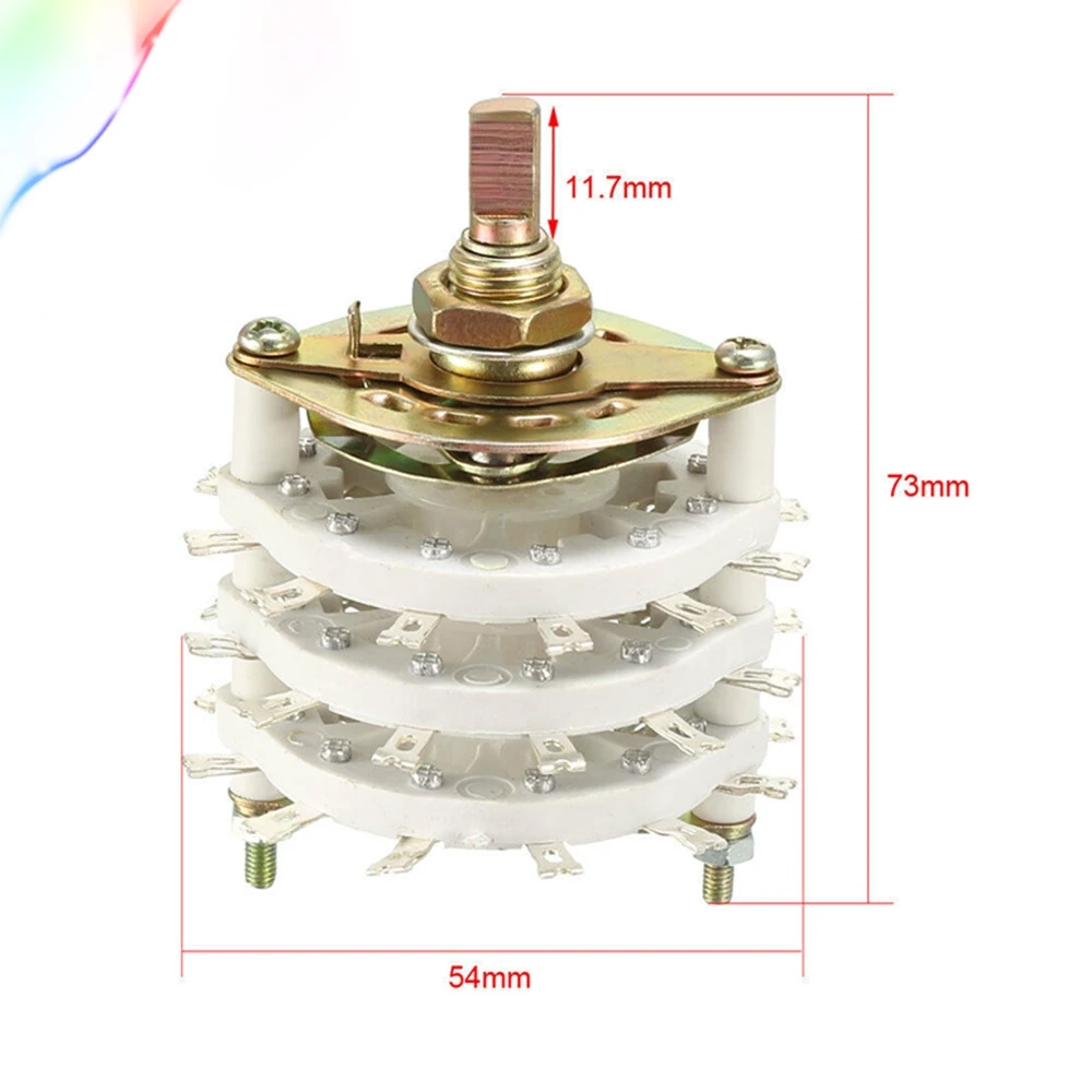 6P5T 6 Pole 5 Position 3 Deck Band Channel Rotary Switch Selector with Knob