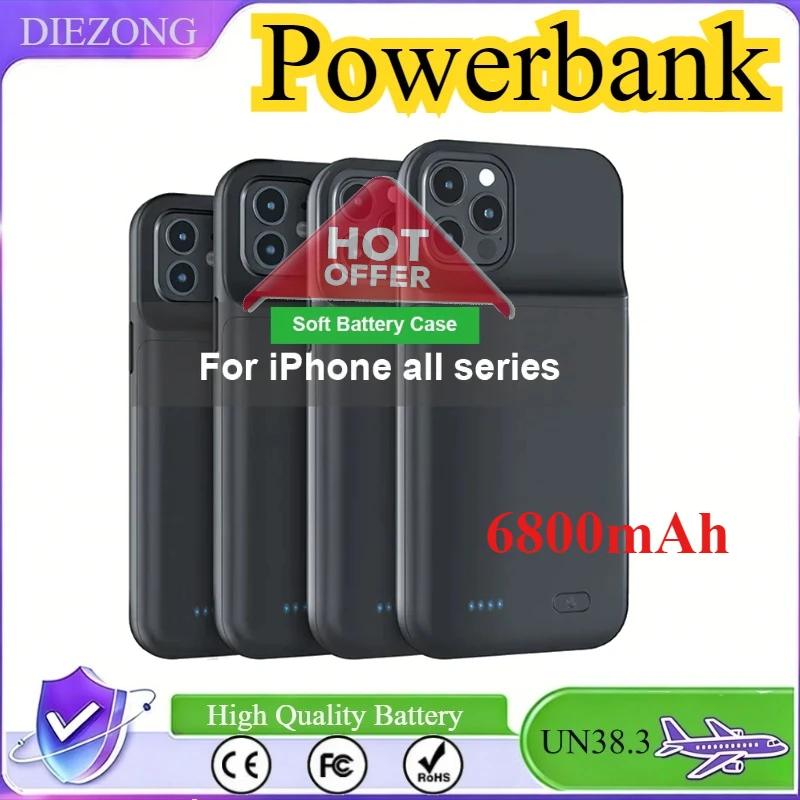 

6800mAh Battery Charger Case Powerbank for IPhone 6 7 8 SE XR X XS 11 12 13 14 15 16 Pro Backup External Phone Charging Case