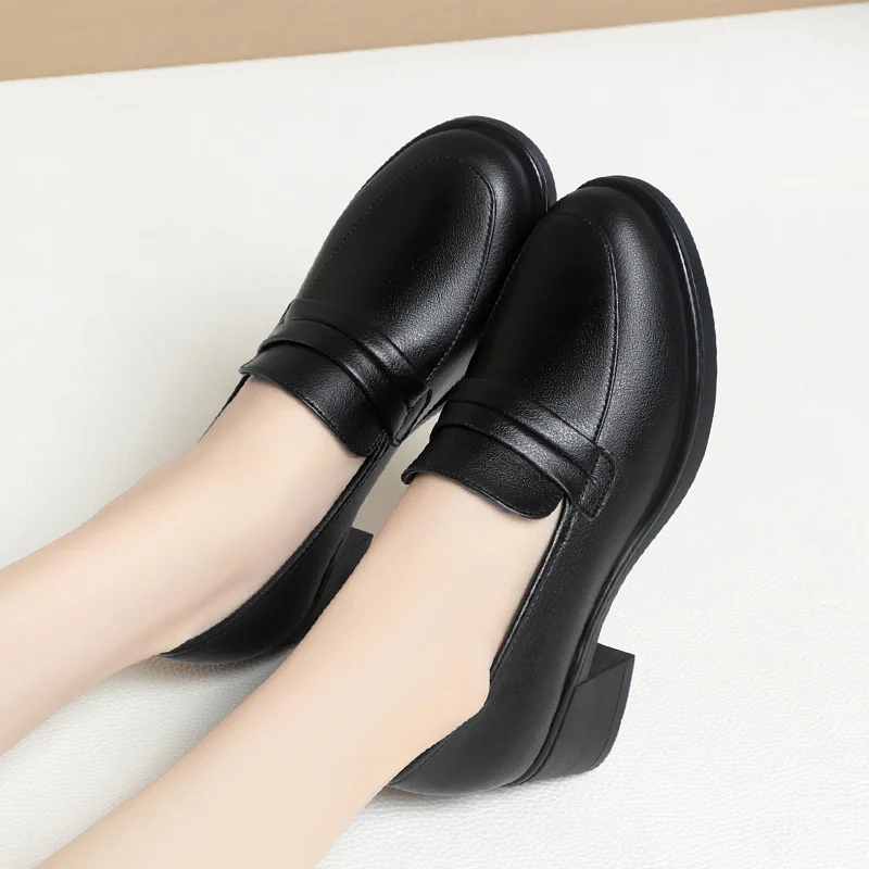 Spring Autumn Loafer Woman New Soft Leather Shoes Black Work Soft Sole Flat Heel Slip-on One Foot Non-slip Soft Sole Comfort Sho