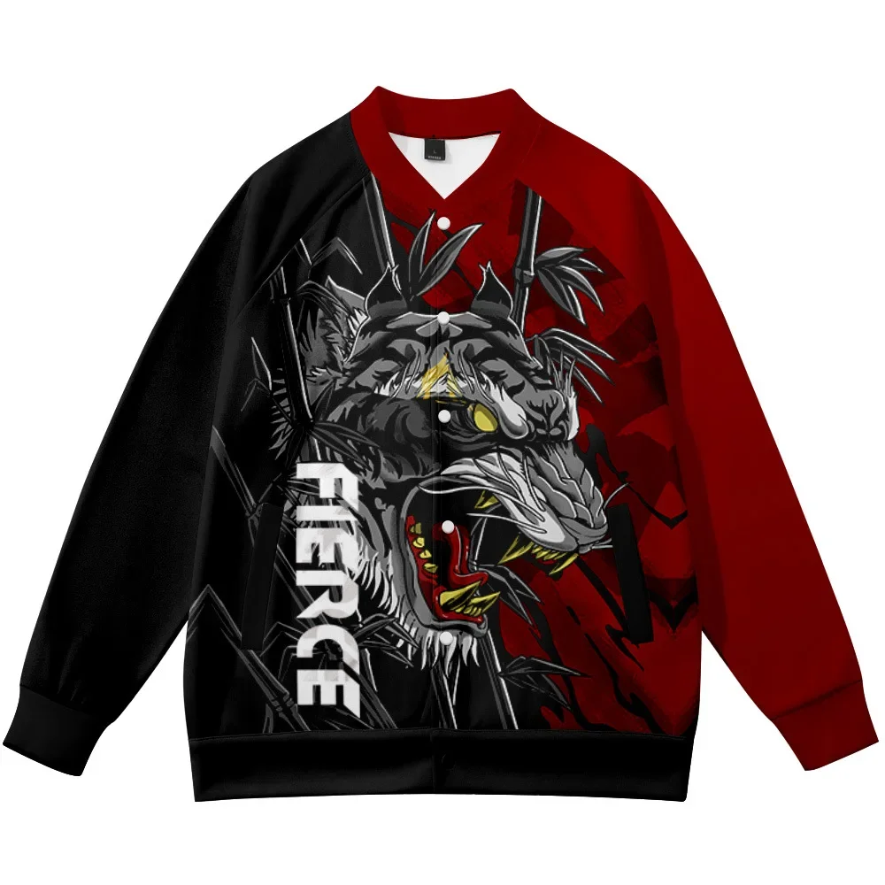 2021 Men Tiger Print Jacket Vintage Long Sleeve Baseball Uniform Casual Loose Hip Hop Jacket