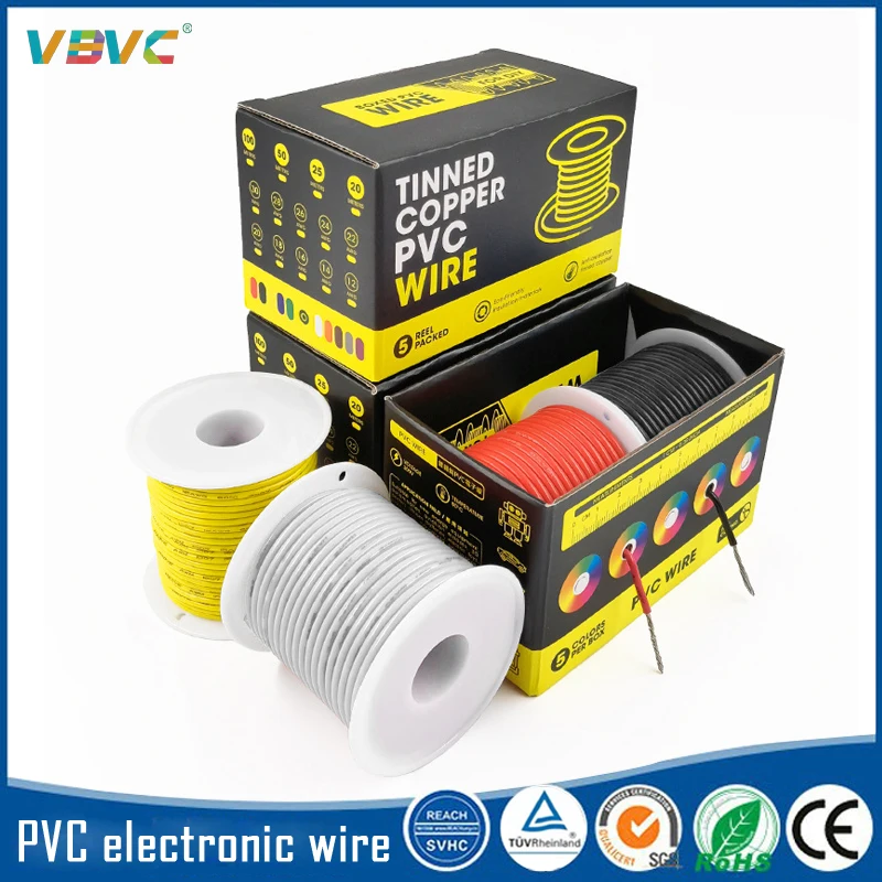 UL1007 2 Rolls 2 Colors PVC Stranded Electrical Wire DIY Tinned Pure Copper Cable Line 30/28/26/24/22/20/18/16 AWG PCB Wire