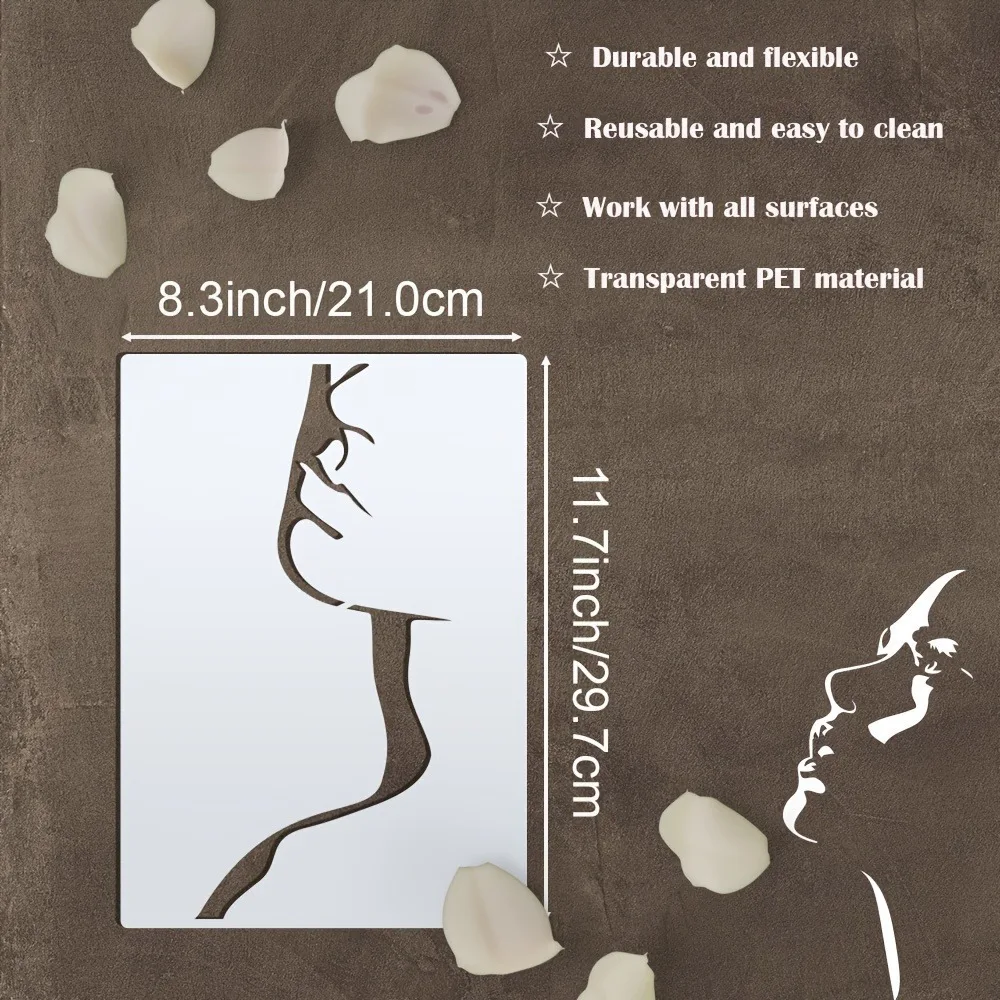 4pcs A4 Face Outline Stencils, Modern Portrait Line Art Templates, Reusable PET Stencils for DIY Painting on Wall, Canvas, Fabri