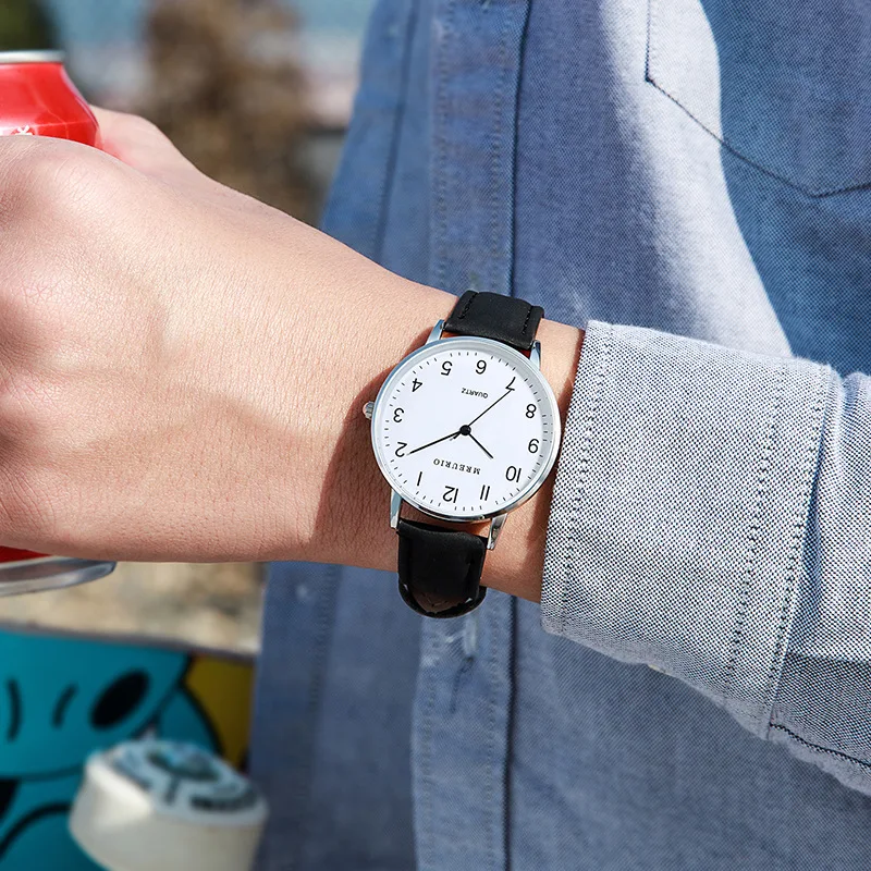 Leather Strap Couple Watch Set Simple Digital Exam Student Watches His and Hers Matching Pair Men Women Casual Wristwatch Gifts