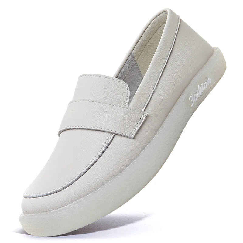 

Spring Summer Women Loafers Round Toe Shallow Casual Flats Soft Cow Leather Non Slip Ladies Walking Shoe Plus Size Zapatos Mujer