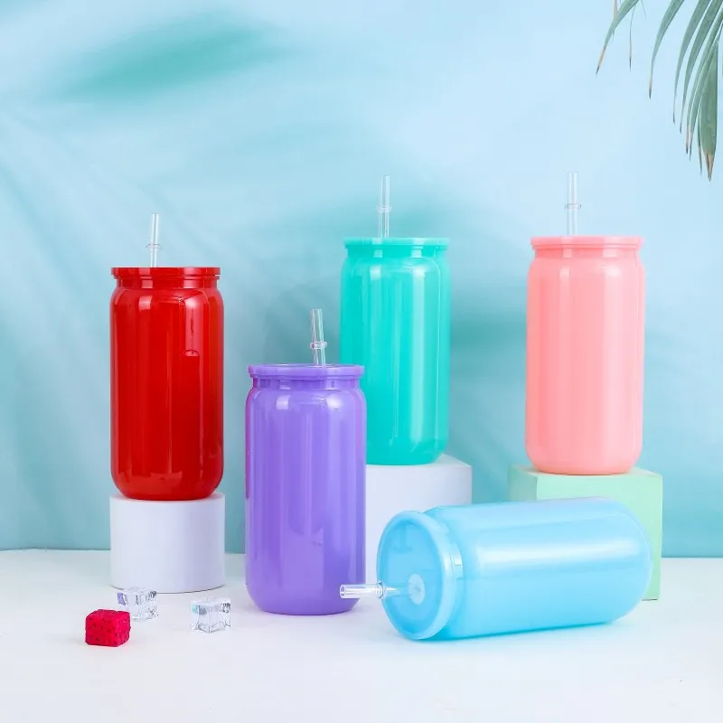 Transparent Straw Colored Plastic Cup Eco-Friendly Straw Cup Portable Water Bottle With Lid For Cold Milk Drinks Straw Material