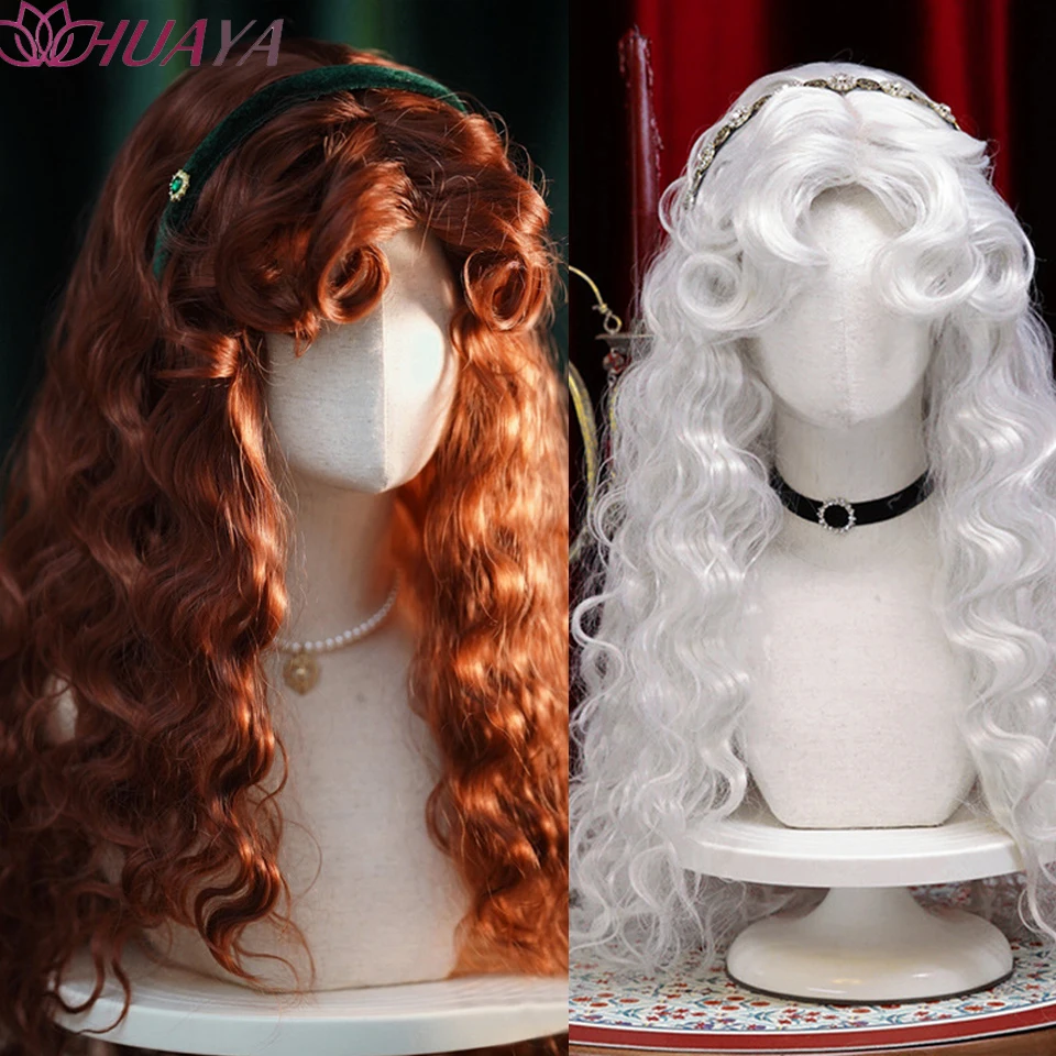 Fluffy Wool Roll Synthetic Wig Retro Curly Lolita Female Wig Silvery White Long Curly Halloween Cosplay Wig