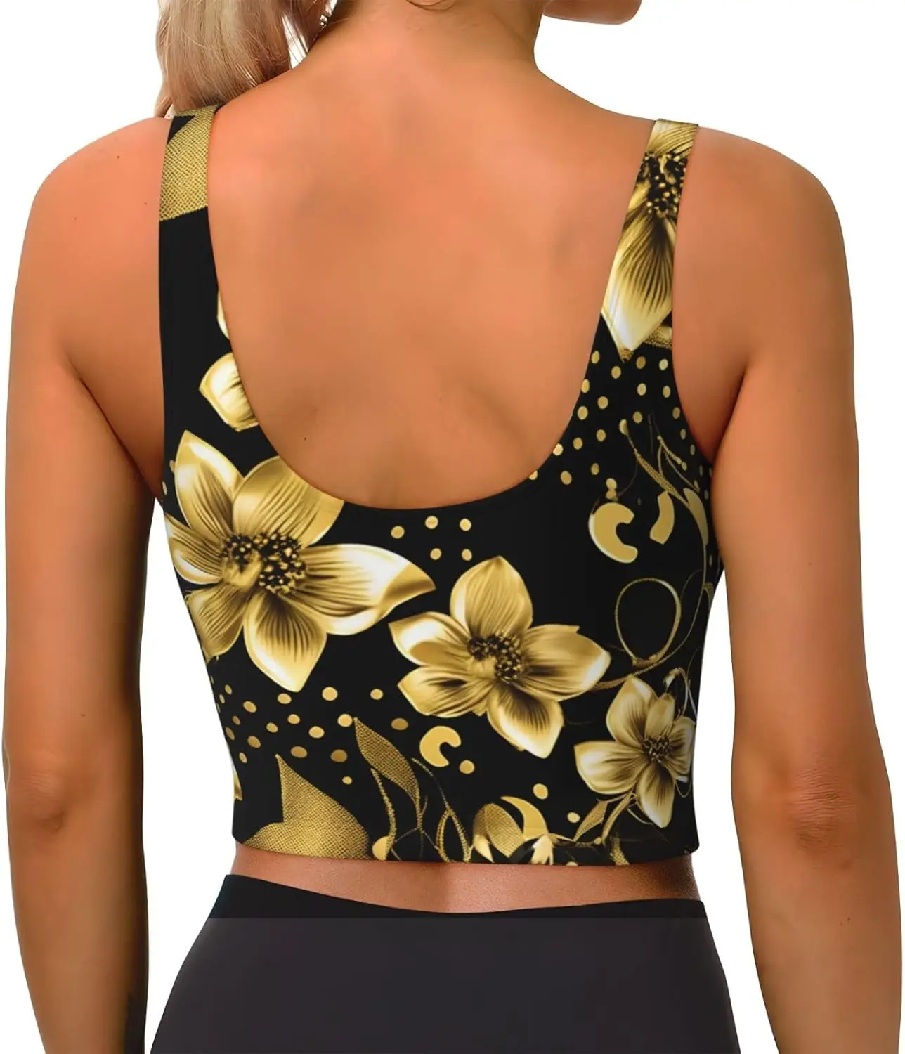 Женские майки для тренировок с черным и золотым цветочным принтом, спортивный жилет без рукавов для тренажерного зала, спортивной йоги