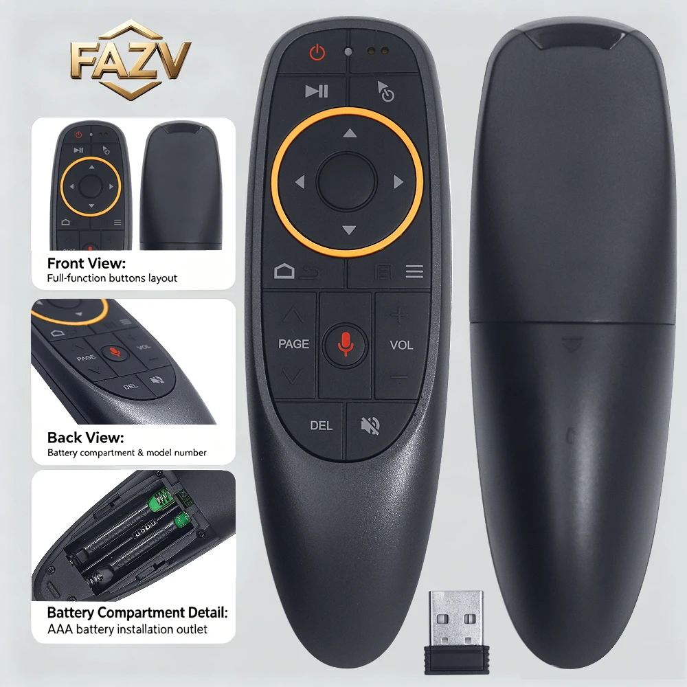 FAZV Voice Remote 2.4G Air Mouse Gyro IR Learning for H96 MAX/X88 Pro Android TV Box