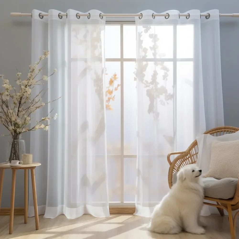 2Panels Solid Windows Curtains Voile Curtains for Living Room Privacy Shading Sheer Curtains Modern Tulle Voile Organza Curtains