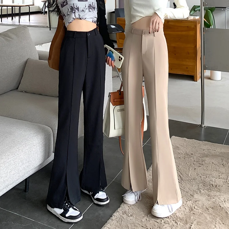 

Black Suit Pants Women's Spring And Summer 2022 New High Waist Slightly Flared Loose Wide Leg Pants Split Horn Trousers