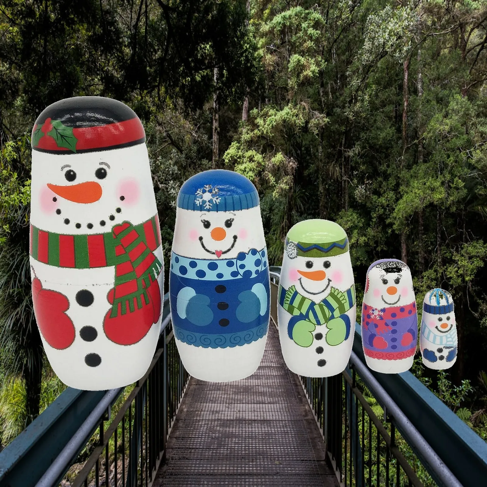5 Pieces Wooden Matryoshka Snowman Dolls Toys Russian Nesting Dolls Best Wishes Kids Christmas New Year Gift Handmade Crafts