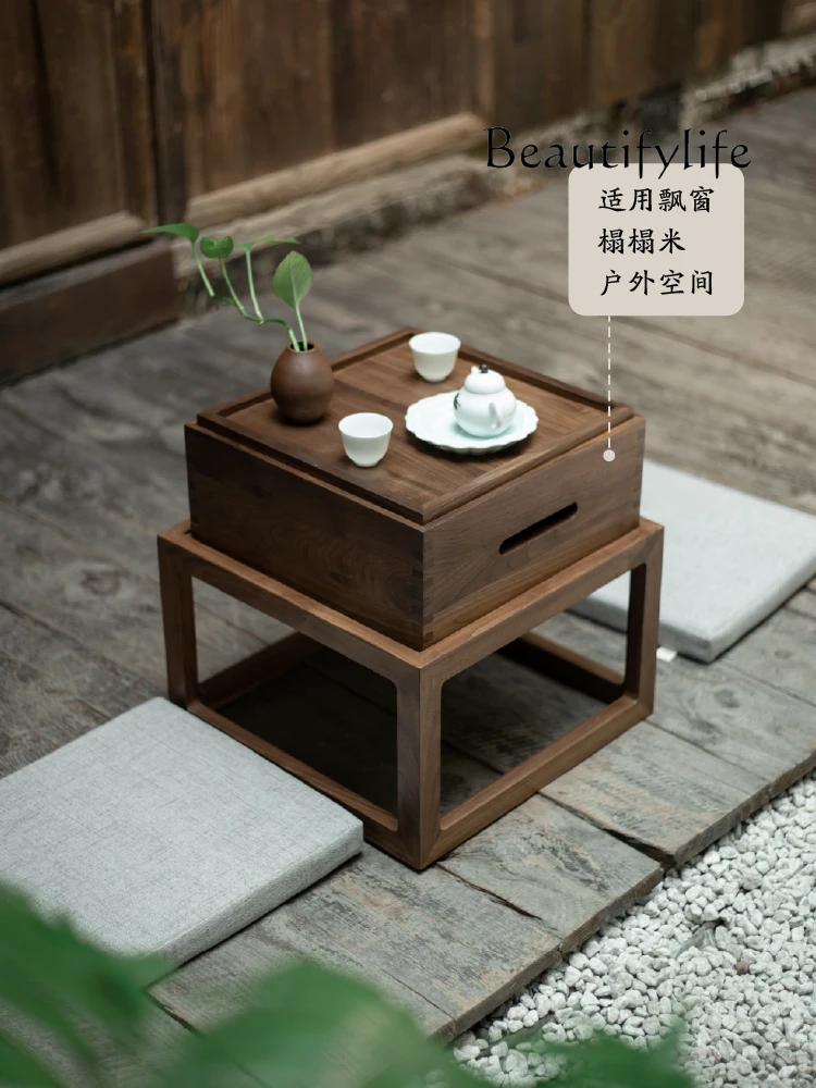 

North America Black Walnut Solid Wood Small Tea Table European Zen Bay Window Table Modern Minimalist Tatami Tea Table