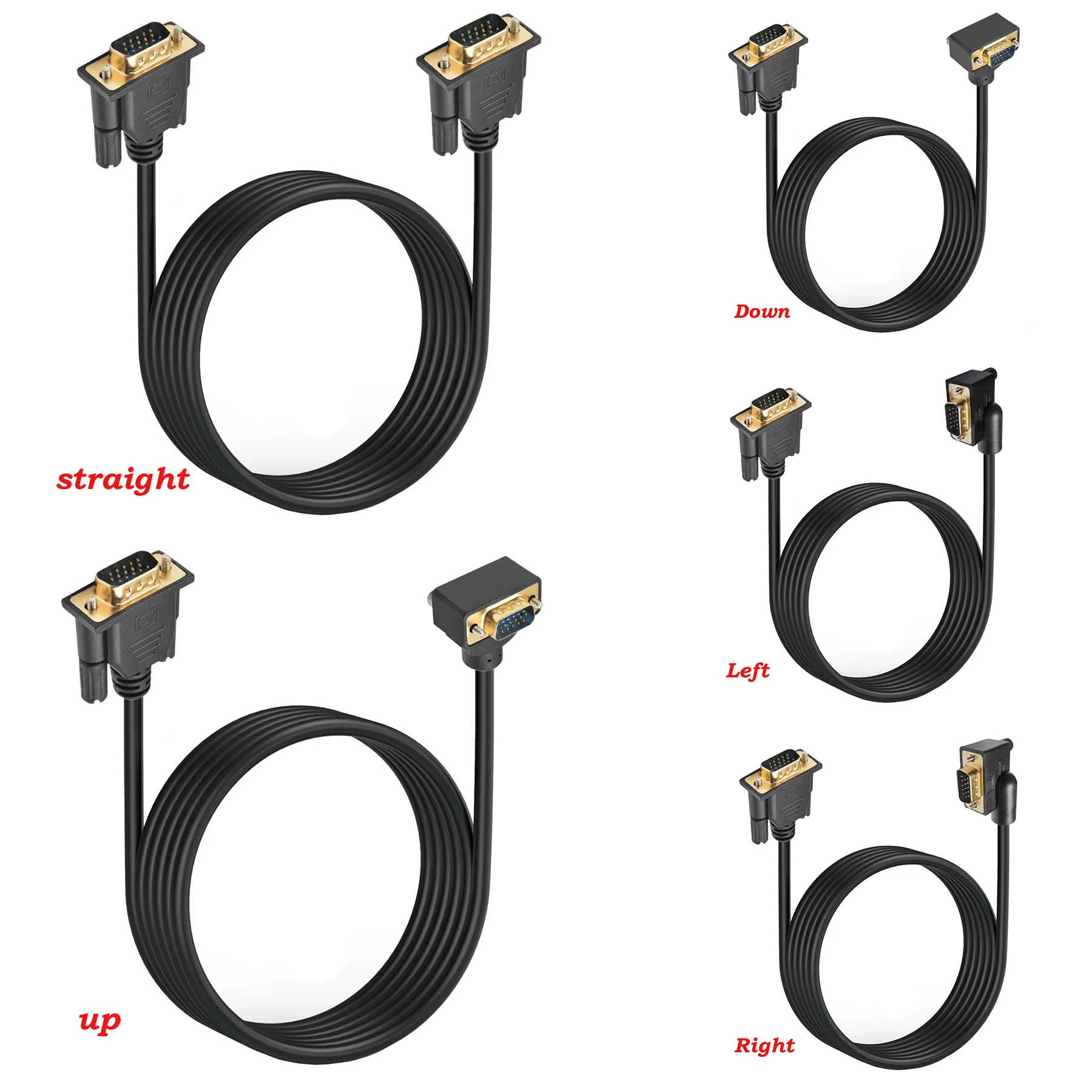 Câble VGA RGB à 90 degrés, câble VGA mâle vers VGA mâle à angle gauche Full HD 1080P pour moniteur d'ordinateur, projecteur et plus encore