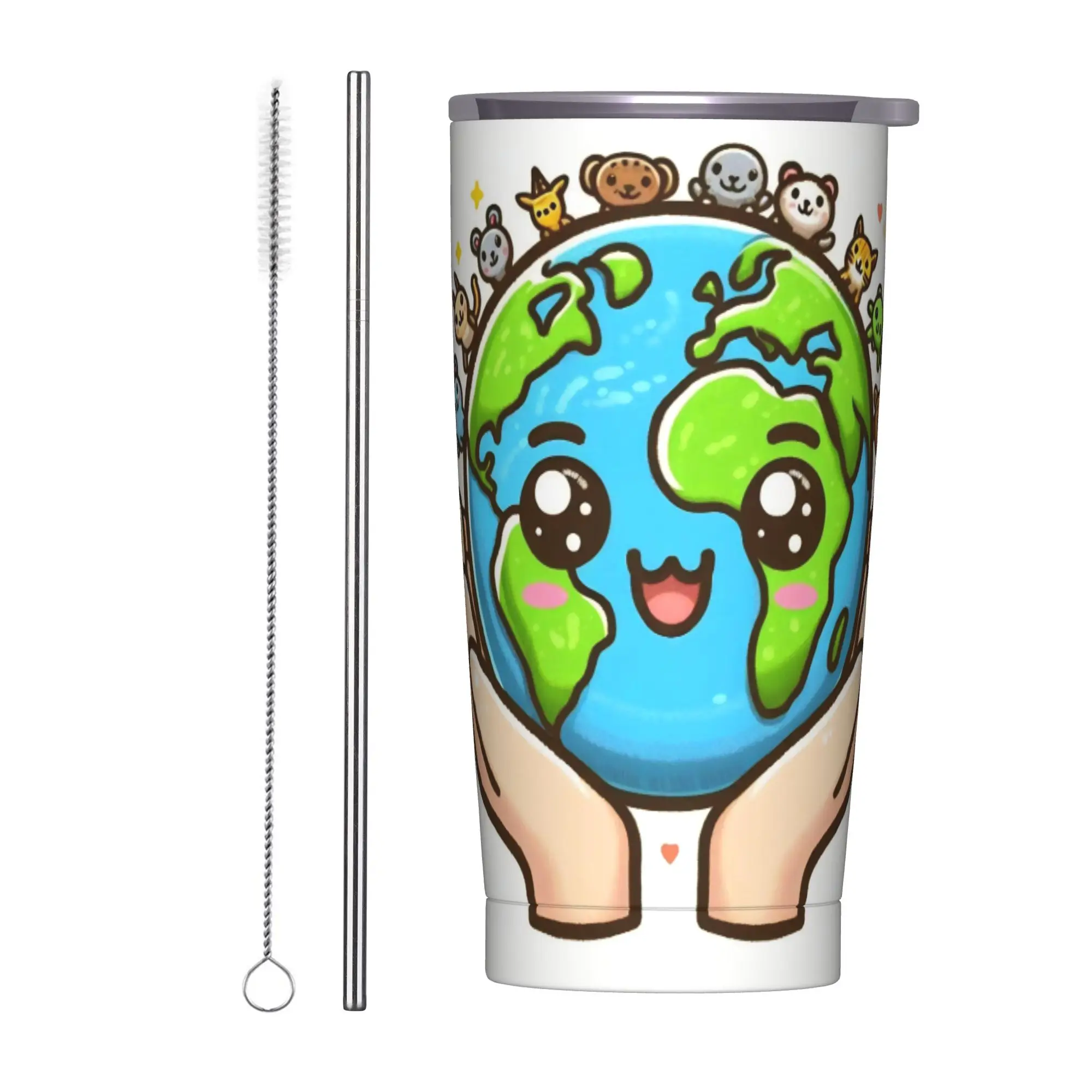 Earth Day Floral Cute Peaceful Planet 2026 Tumbler Vacuum Insulated  Thermal Cup with Lid Straw Travel Mugs Hot Cold Drink, 20oz