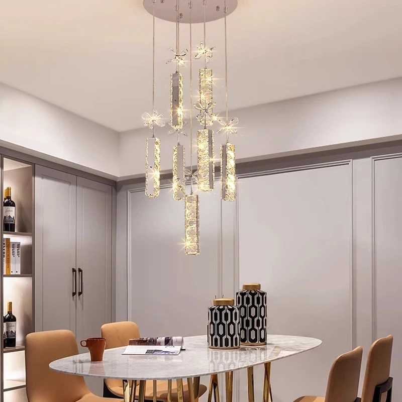 Modern Crystal Chandelier for Home Decoration, Stair Pendant Lamp, Living Room Pendant Lights, Iluminação Interior