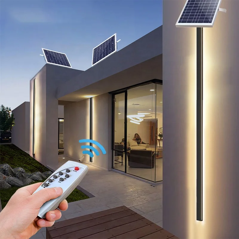 

Solar Outdoor Long Wall Strip Light Modern Black Frosted Acrylic IP65 Waterproof Linear LED Wall Sconces Garden Porch Lighting