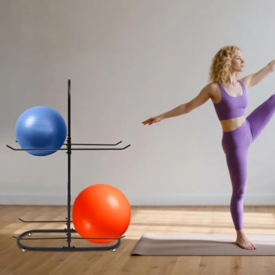 Stabilising Ball Rack 2-Layer Exercise Ball Holder Freestanding Yoga Ball Storage Rack for Stability Ball Fitness Ball Yoga Mat