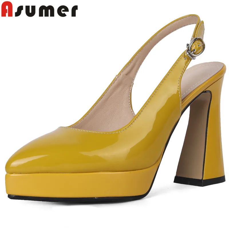 

ASUMER 2024 New Popular Ladies Buckle Summer Shoes Patent Leather Dress Sandals Woman Thick High Heels Platform Sandals