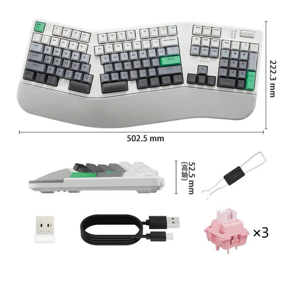 

Механическая клавиатура, разделенная беспроводная Bluetooth-проводная 3-режимная эргономичная клавиатура