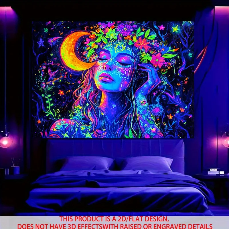 VIKAMA Neon Style Sleeping Beauty Tapestry, Fluorescent Party Atmosphere Wall Decor, Bedroom And Living Room Home Decoration