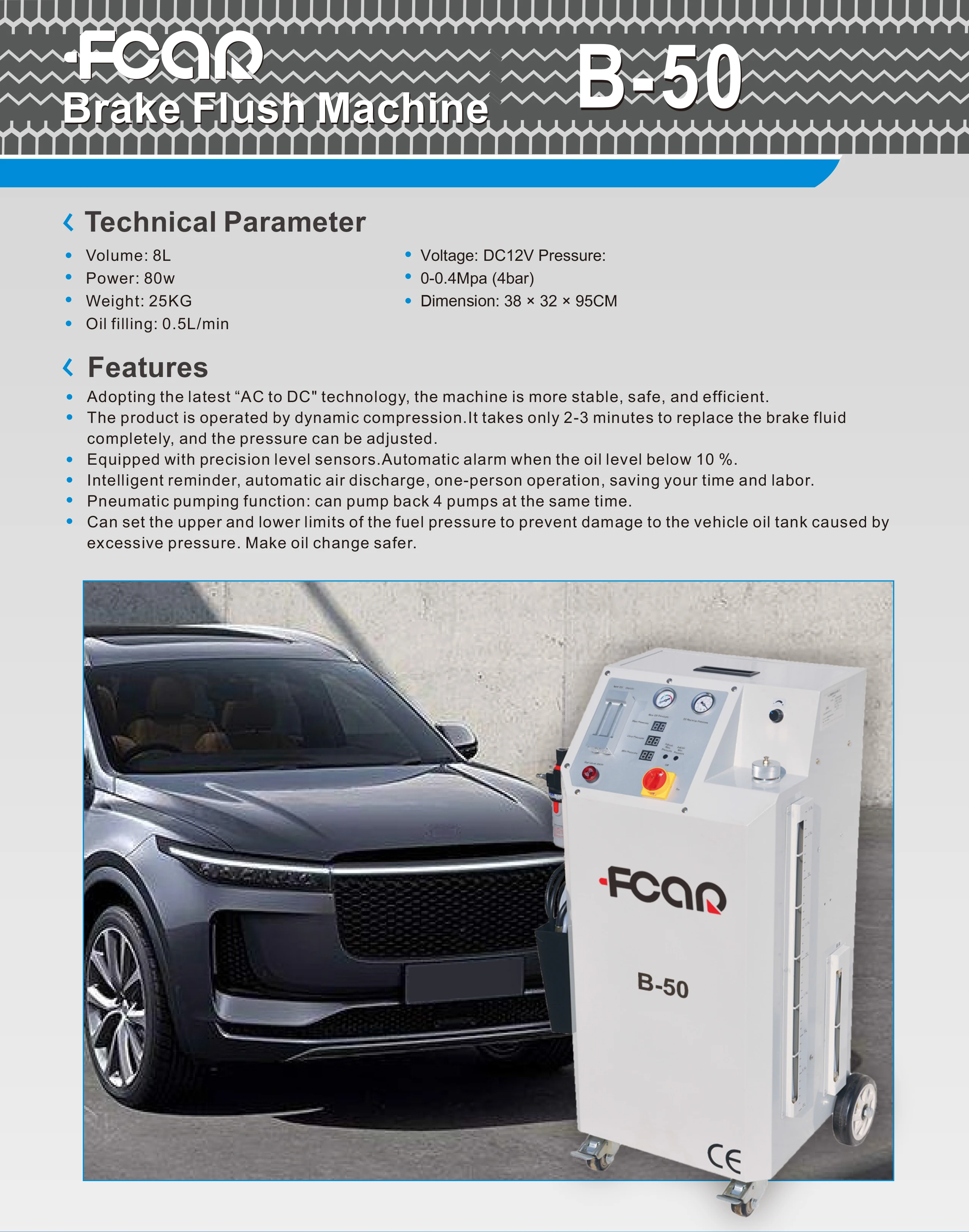 Fcar B-60 Vehicle Automobile Brake Fluid Oil Pneumatic Flushing Machine Portable Brake System Oil Exchanger