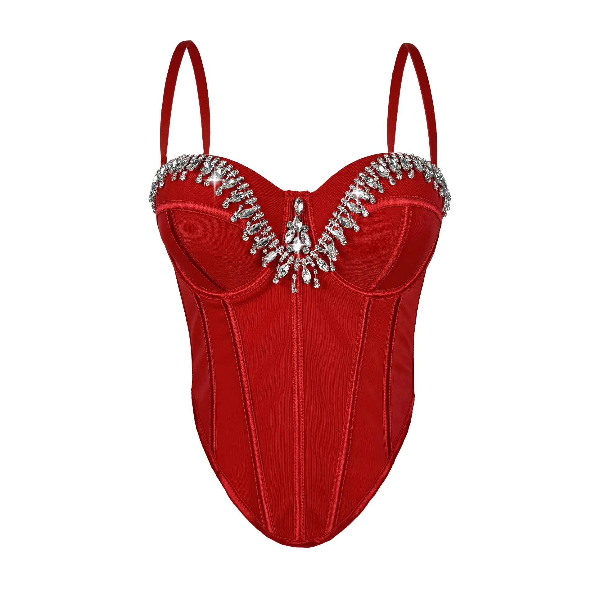

Sexy Beaded Underbust Corset Top, Cropped Bustier Vest with Removable Straps for Women, Belly Button Show Cami for Outerwear