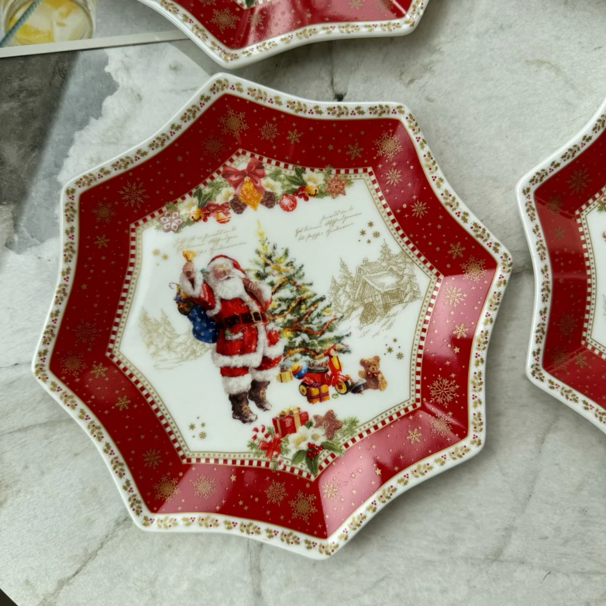 15CM Christmas 4-piece set, retro cake plate, western food plate, dim sum plate, irregular graphic plate.