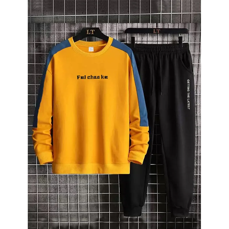 

Весенне-осенний комплект для активного отдыха и фитнеса из 2 предметов: модный мужской худи с длинным рукавом и брюки с манжетами на щиколотках