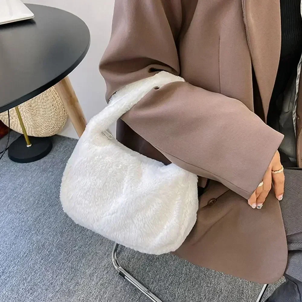 a-SB13 New Fashion Women Lady Shoulder Underarm Bag Solid Color Soft Plush Handbag Fluffy Totes Purse Autumn