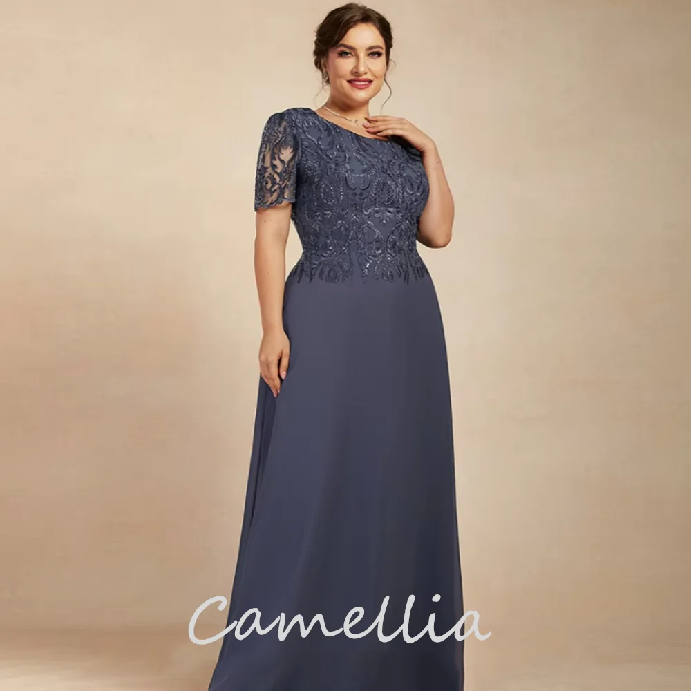 Sukienki dla matki panny młodej szyte na miarę, z krótkim rękawem, elegancka sukienka formalna, koronkowa sukienka z dekoltem typu O, suknia na przyjęcie weselne, długa do podłogi, vestido invitada boda