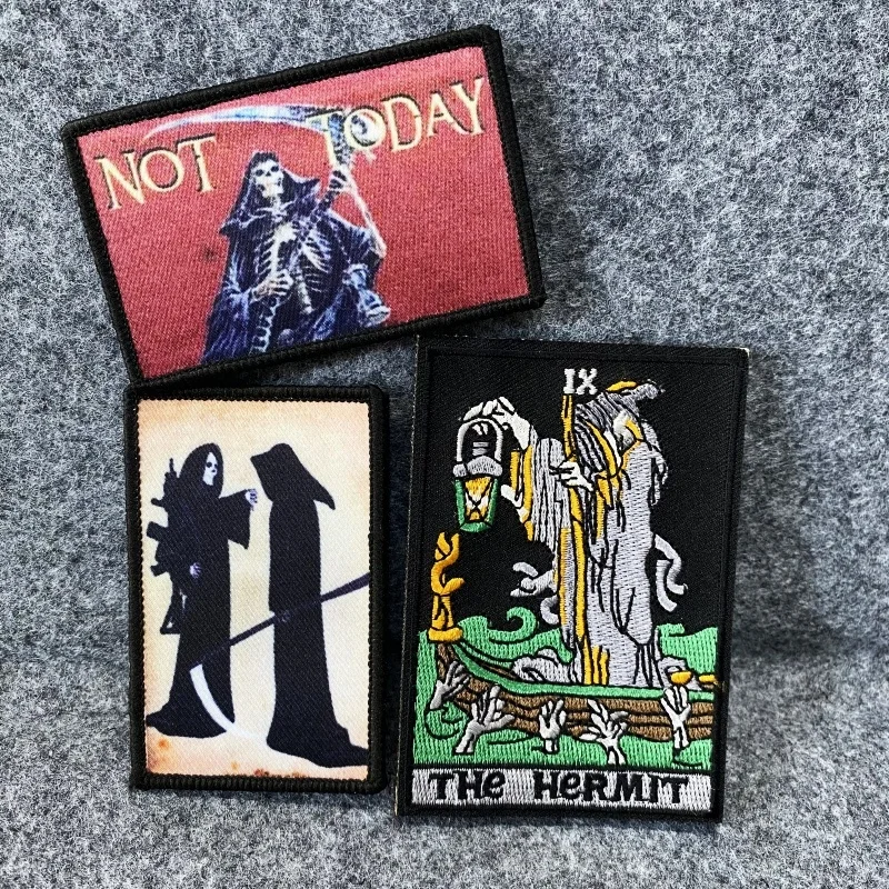 Death Sickle Morale Badge Patches Not Day Backpack Tactical Stickers The Hermit Cloak Embroidered Hook and Loop Armband Emblems