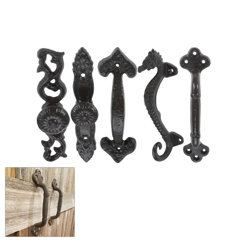 Iron Pull Heavy Duty Antique Door Knobs Handle w/screw Hollow/Solid/Sea Horse/Flower/Heart Vintage Bathroom Kitchen Furniture