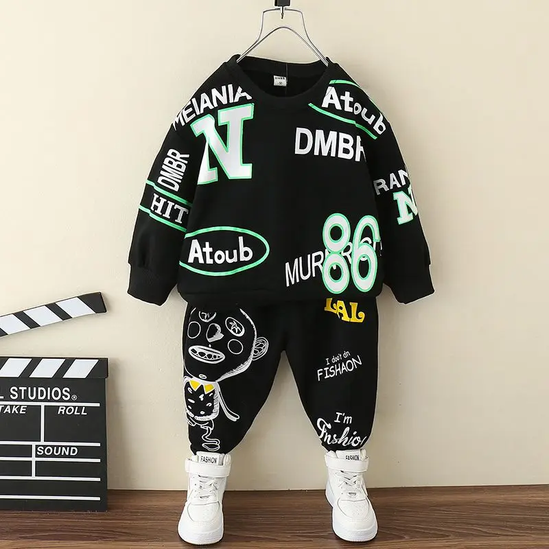 

Autumn Children Boy Clothes Set Kid Girls Letter Printed Sweatshsirts Pullover Top and Pants Bottom 2PCS Suit Fashion Tracksuits