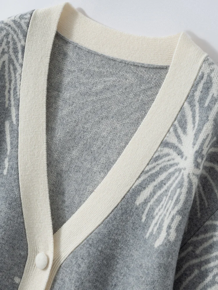 Wysokiej jakości damski sweter z długim rękawem ze 100% kaszmiru, kaszmirowy kardigan z dekoltem w serek, ciepły, miękki i wygodny sweter z dzianiny kaszmirowej na jesień i zimę.