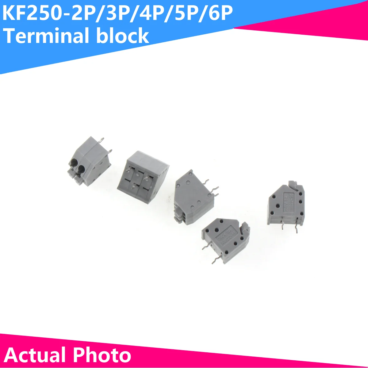 10/5pcs KF250 terminal block with 3.5mm spacing with soldering pins for 2P 3P 5P 6P 7P 8P 9P 10 pins KF250A-3P KF250A-2P