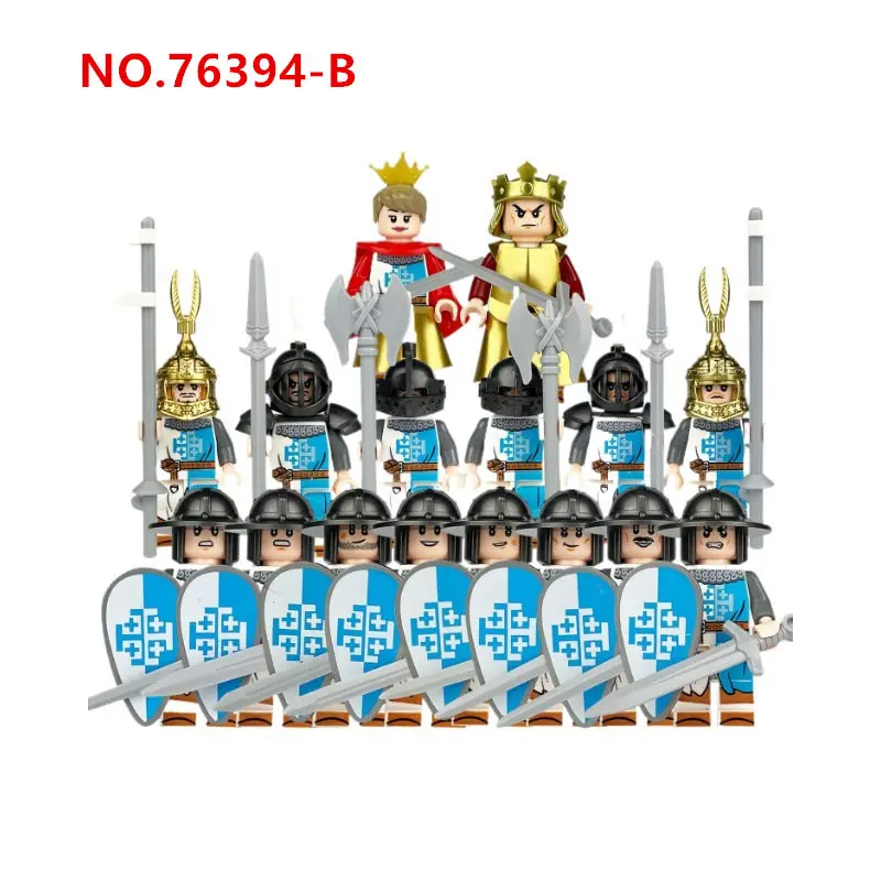 16pcs/set Medieval Warfare Roman Soldier Building Blocks Doll King and Queen Accessories Figures For Children Model Toys 76394