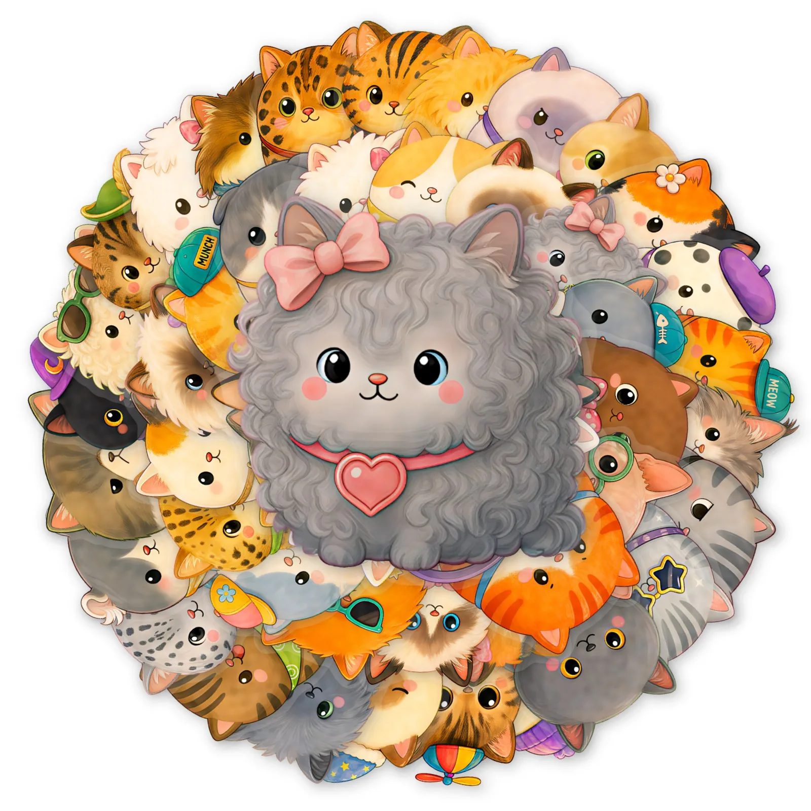 50-Pack Adorable Plump Kittens Transparent PET Doodle Stickers Waterproof Decals for Computer Guitar Notebook Stationery