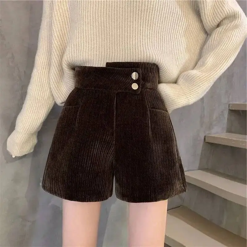 

High Waist Wide Leg Woolen Shorts Women's Autumn Fashion A- Line Outerwear Skirt Boot Pants Spring Fall Style